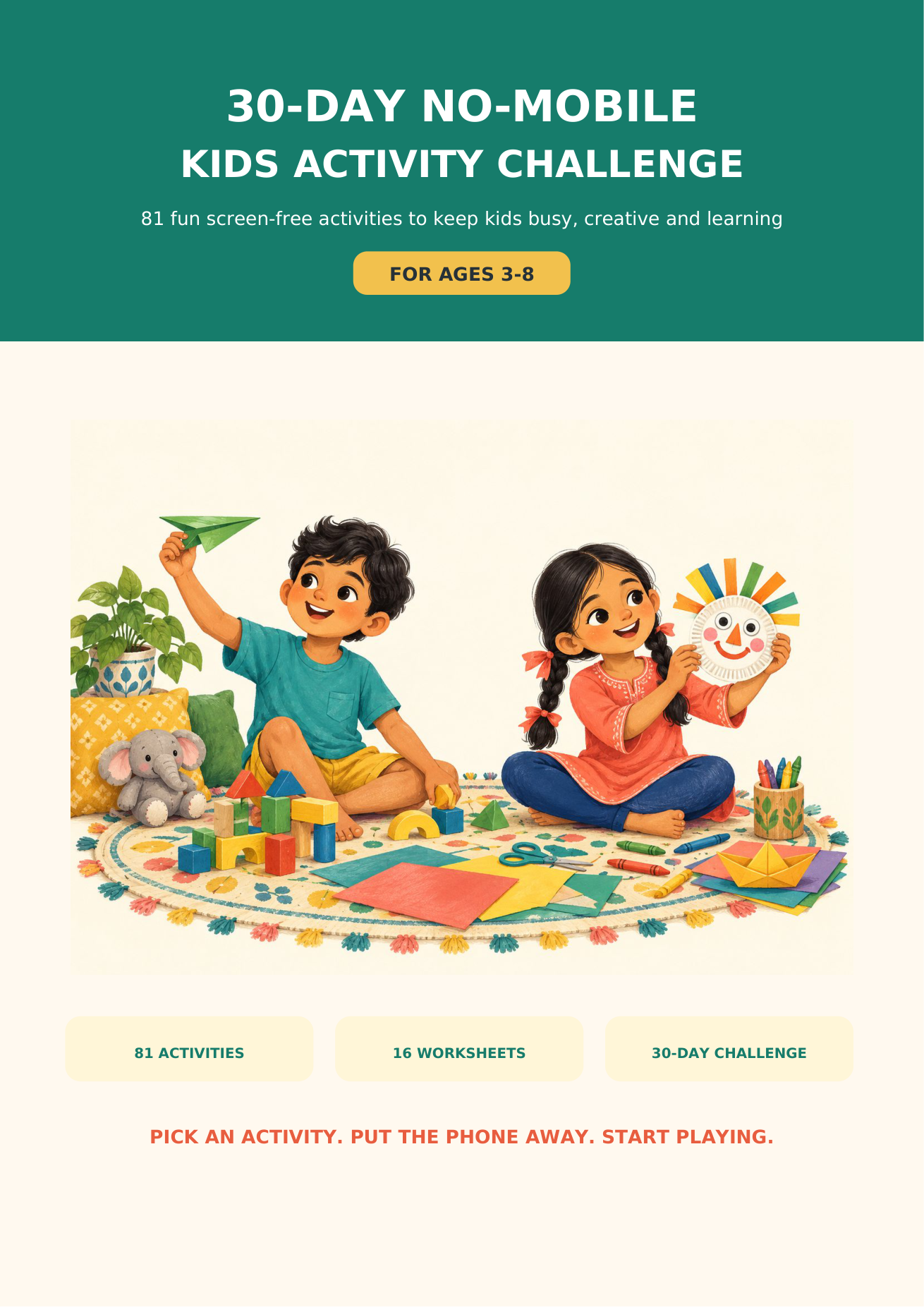 Cover of the 30-Day No-Mobile Kids Activity Challenge